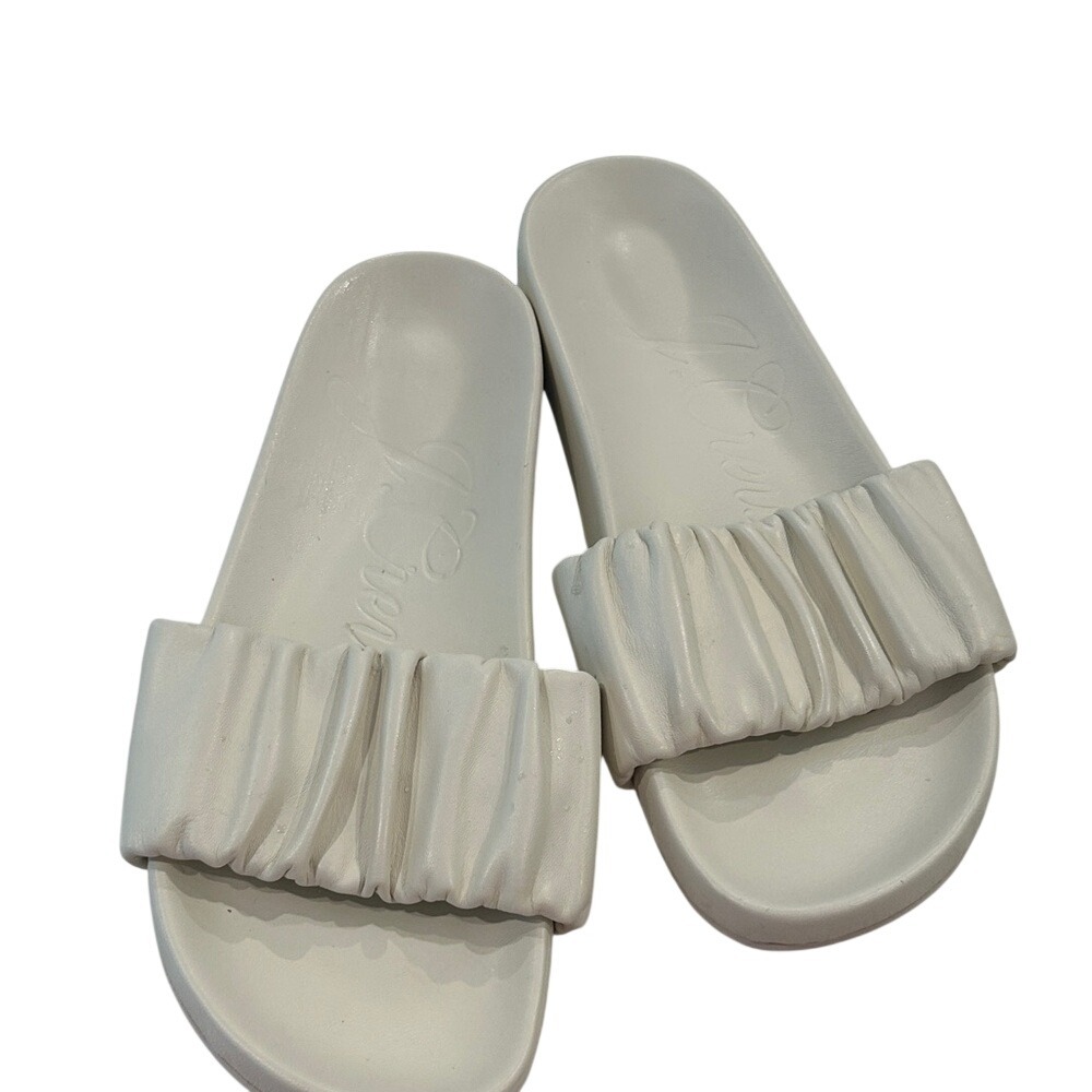 J. Crew Women's White Ruffle Slide Sandals Size 7.5 Leather Upper